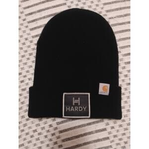 Black Knit Beanie Hat Hardy Patch Carhartt Style Logo Winter Skull Cap